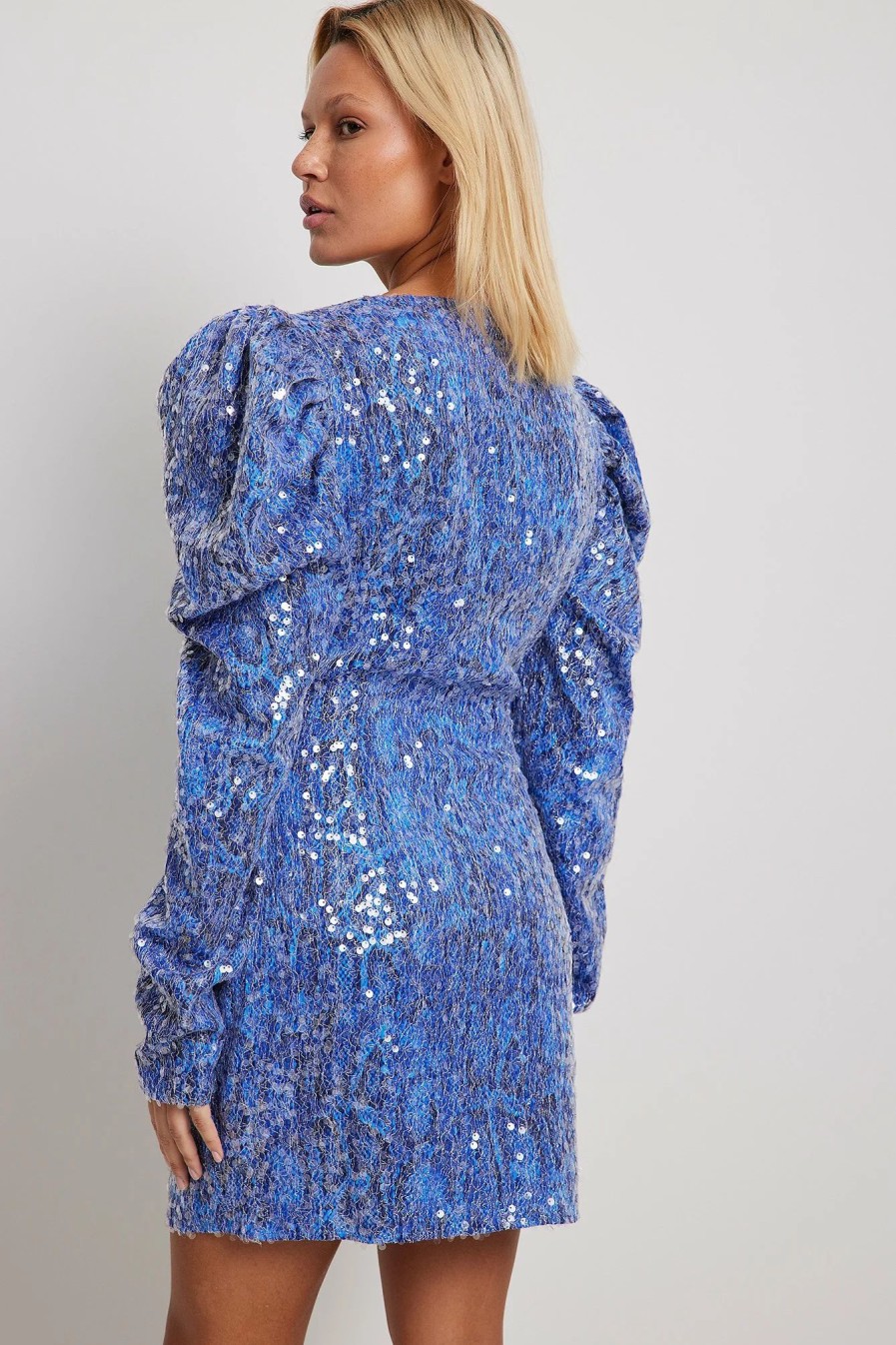 Mini Dresses * | Na-Kd Party Sequin Puff Sleeve Mini Dress Blue