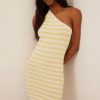 Knitted Dresses * | Na-Kd One Shoulder Fine Knitted D Mini Dress Stripe