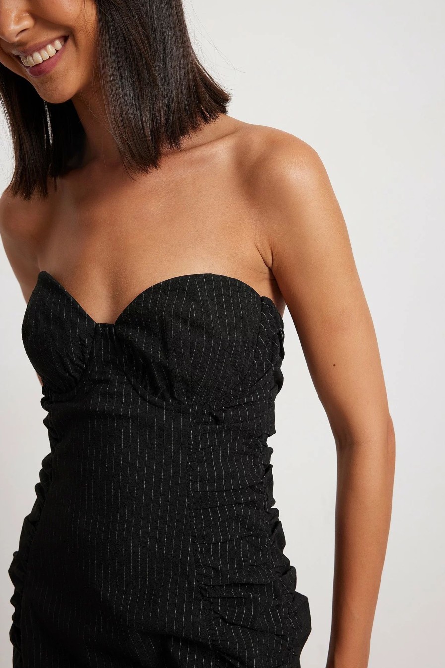 Mini Dresses * | Na-Kd Party Cups Detail Pinstriped Mini Dress Black