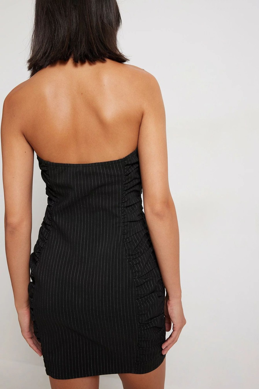 Mini Dresses * | Na-Kd Party Cups Detail Pinstriped Mini Dress Black