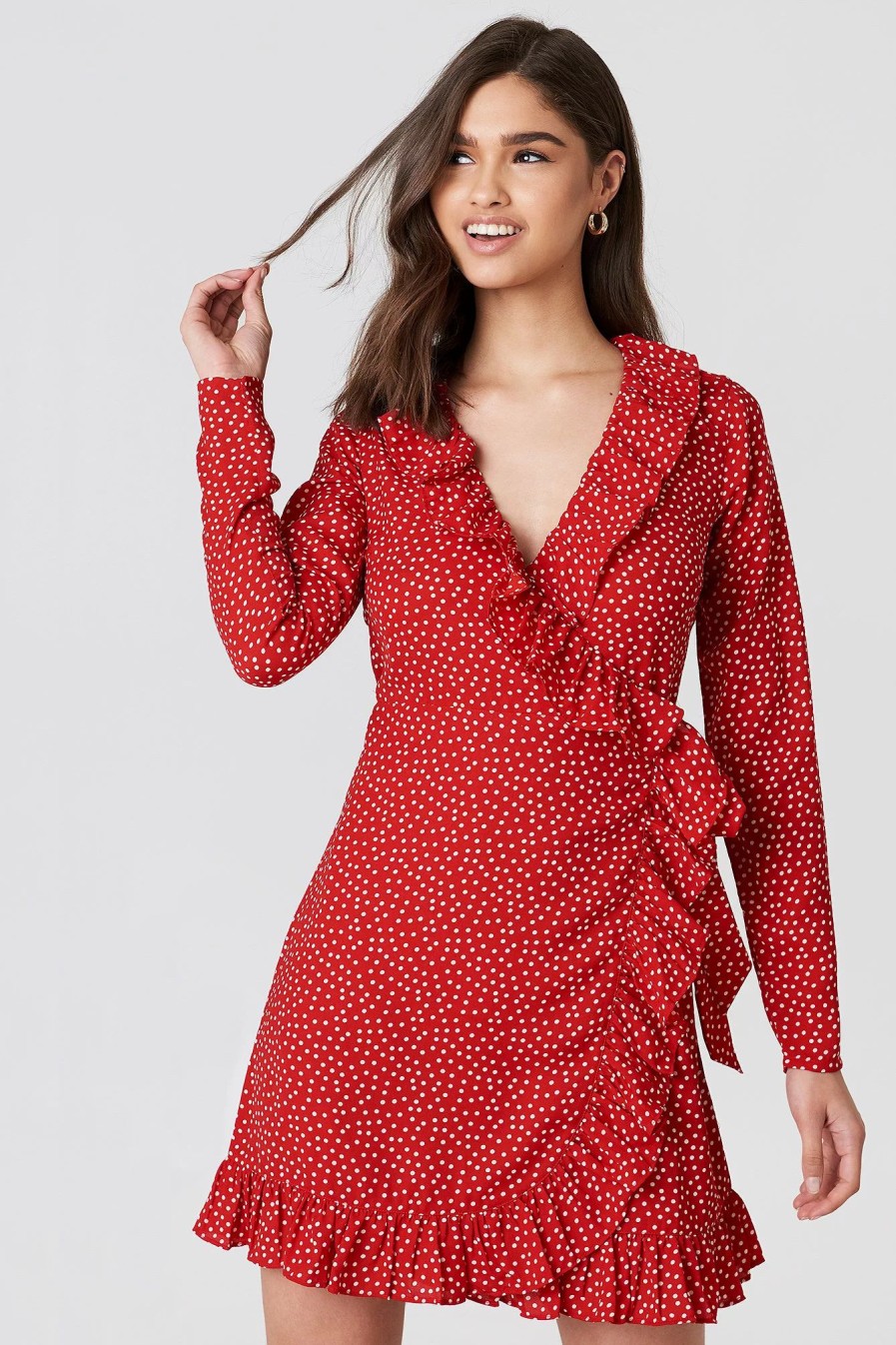 Mini Dresses * | Na-Kd Boho Dotted Frill Dress Red