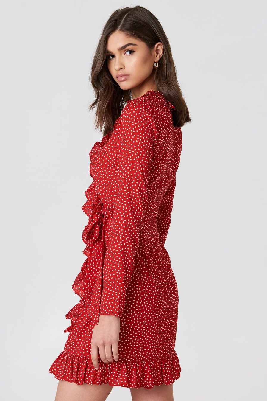 Mini Dresses * | Na-Kd Boho Dotted Frill Dress Red