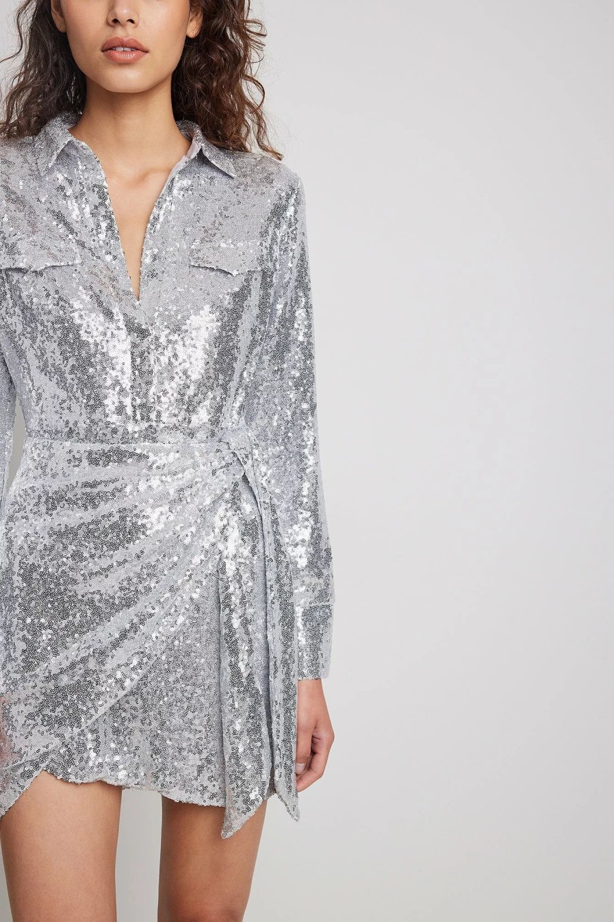 Party Dresses * | Na-Kd Party Sequin Wrap Shirt Mini Dress