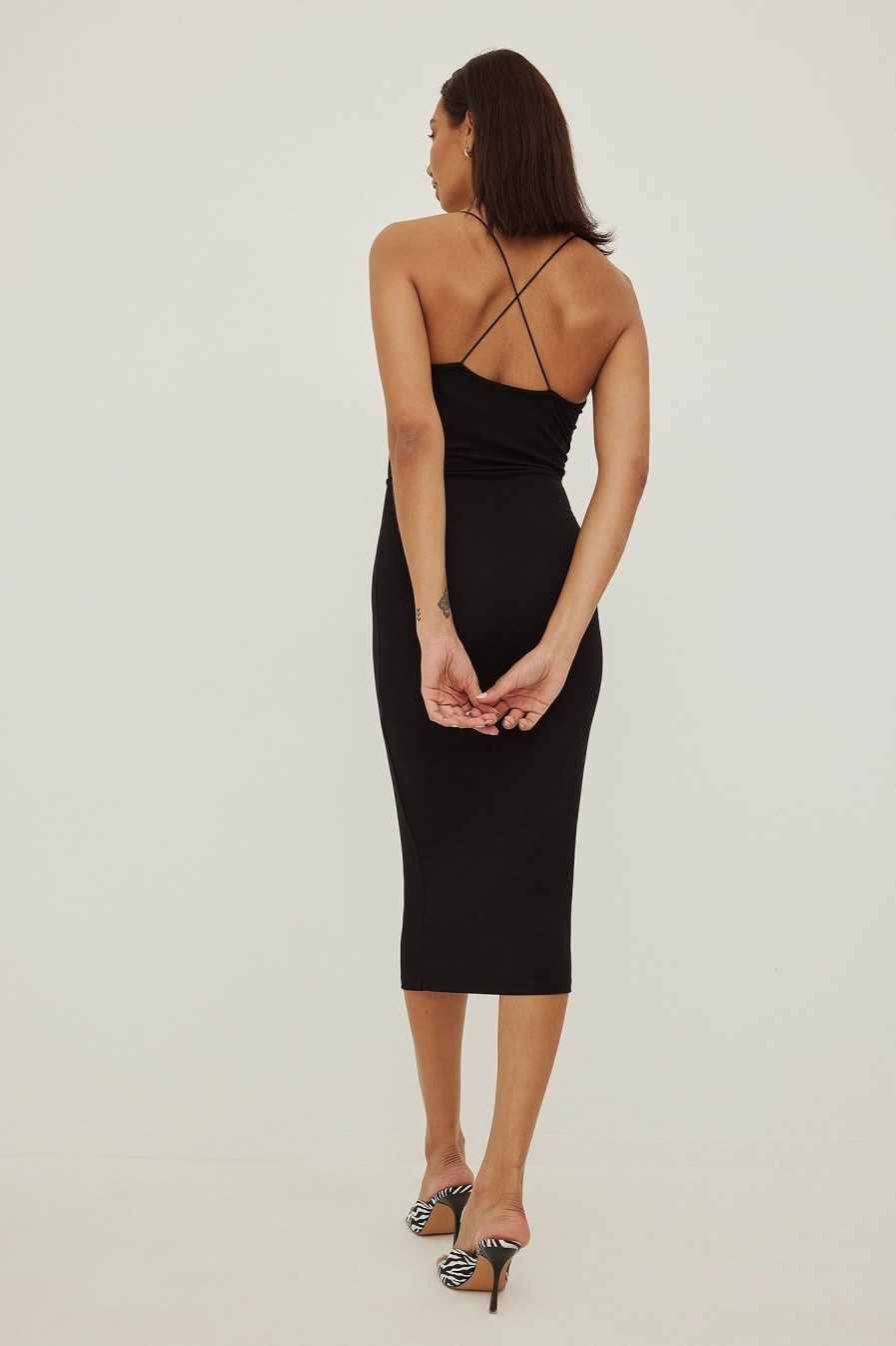 Bodycon Dresses * | Na-Kd Party Spaghetti Strap Front Detail Dress Black