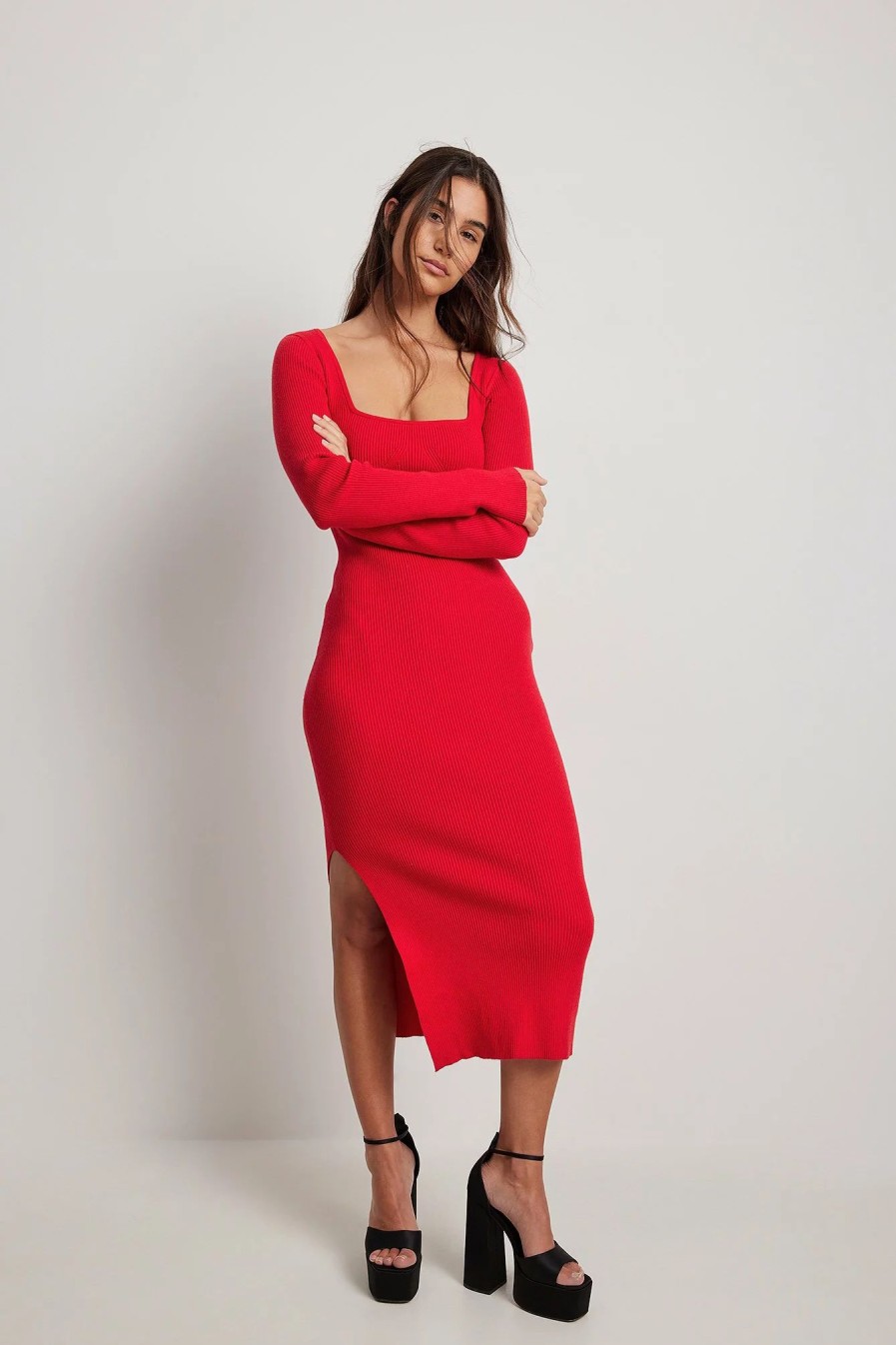 Bodycon Dresses * | Na-Kd Scoop Neck Midi Slit Dress