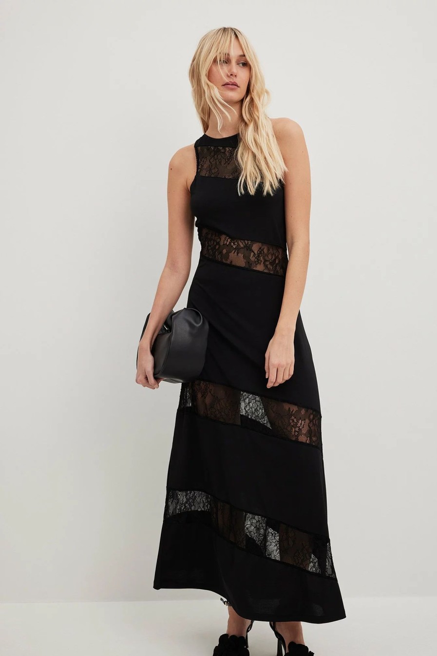 Party Dresses * | Na-Kd Trend Lace Panel Maxi Dress Black