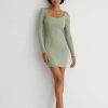 Mini Dresses * | Na-Kd Recycled Round Neck Rib Mini Dress Green