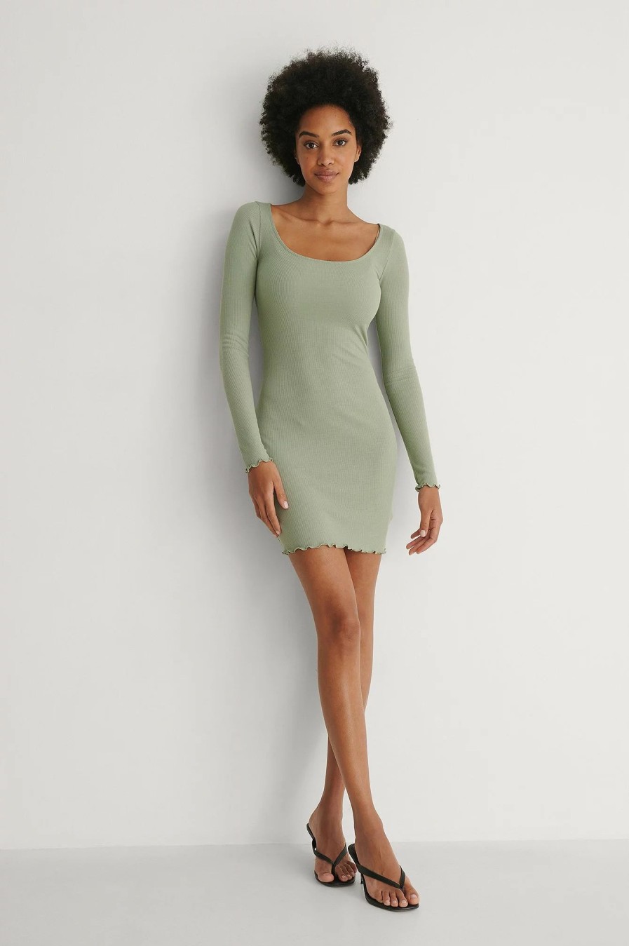 Mini Dresses * | Na-Kd Recycled Round Neck Rib Mini Dress Green