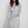 Party Dresses * | Handpicked X Na-Kd Long Sleeve Mini Dress Silver