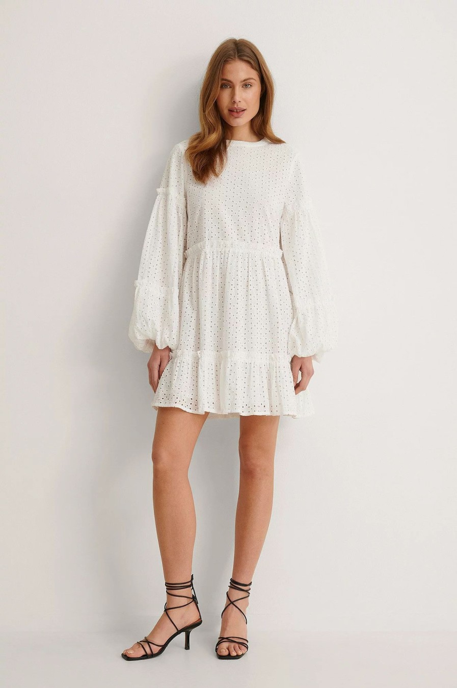 Mini Dresses * | Na-Kd Boho Anglaise Balloon Sleeve Frill Dress