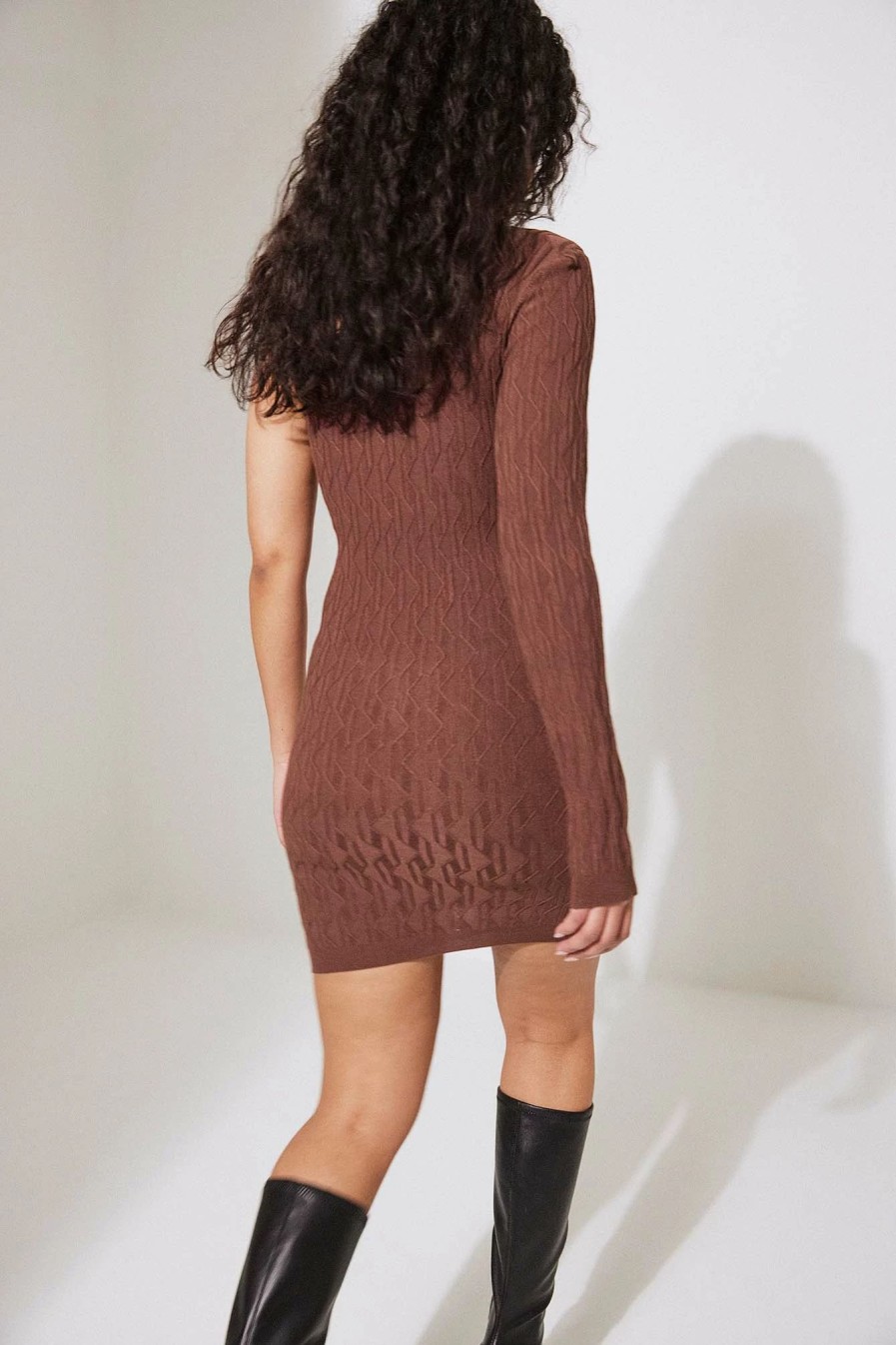 Knitted Dresses * | Na-Kd One Shoulder Pattern Knitted Mini Dress