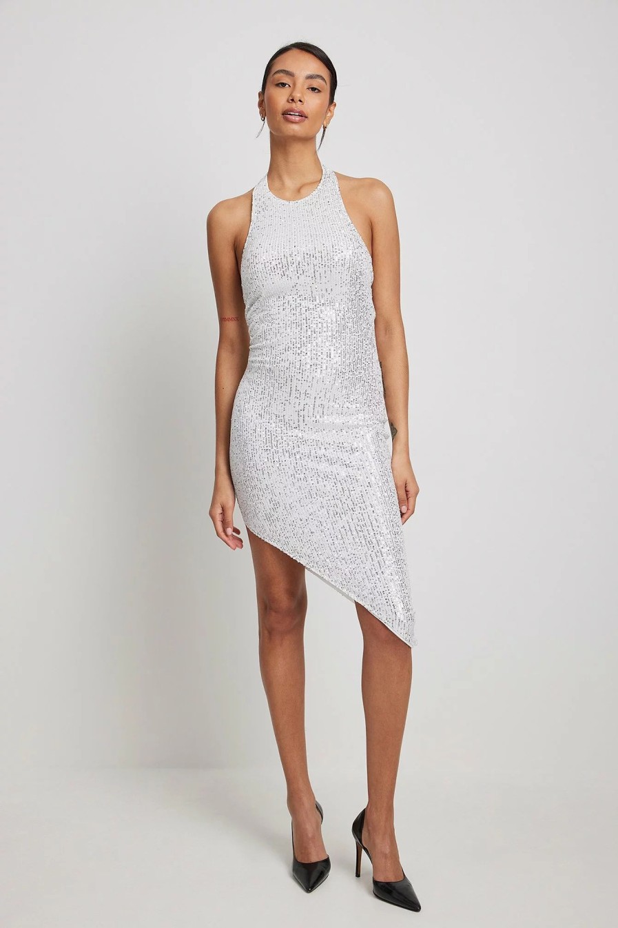 Party Dresses * | Na-Kd Party Asymmetric Sleeveless Sequin Midi Dress