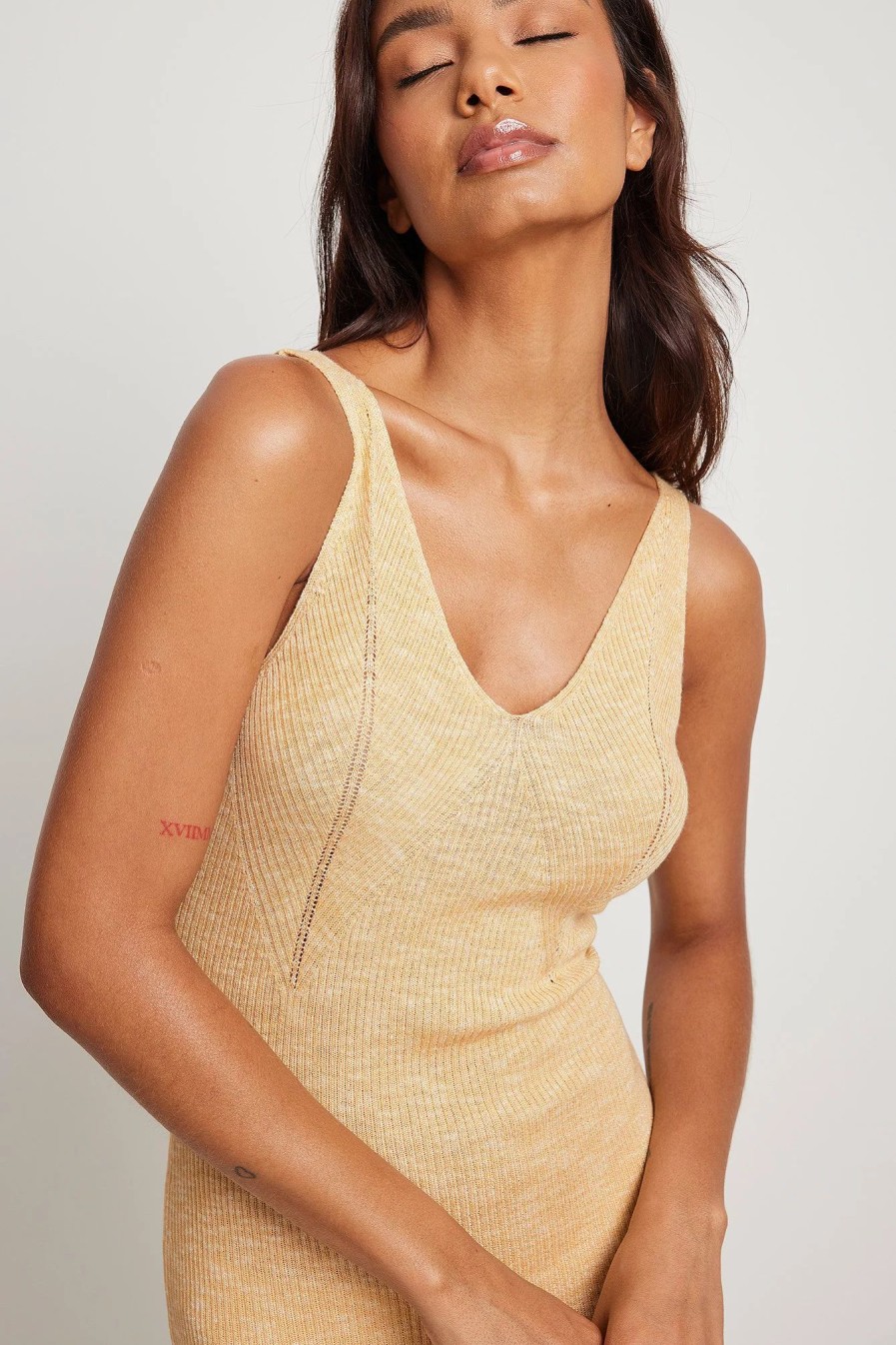 Knitted Dresses * | Molly Rustas X Na-Kd Ribbed Detail Knitted Midi Dress