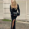 Knitted Dresses * | Moa Mattsson X Na-Kd High Slit Knitted Maxi Dress Black