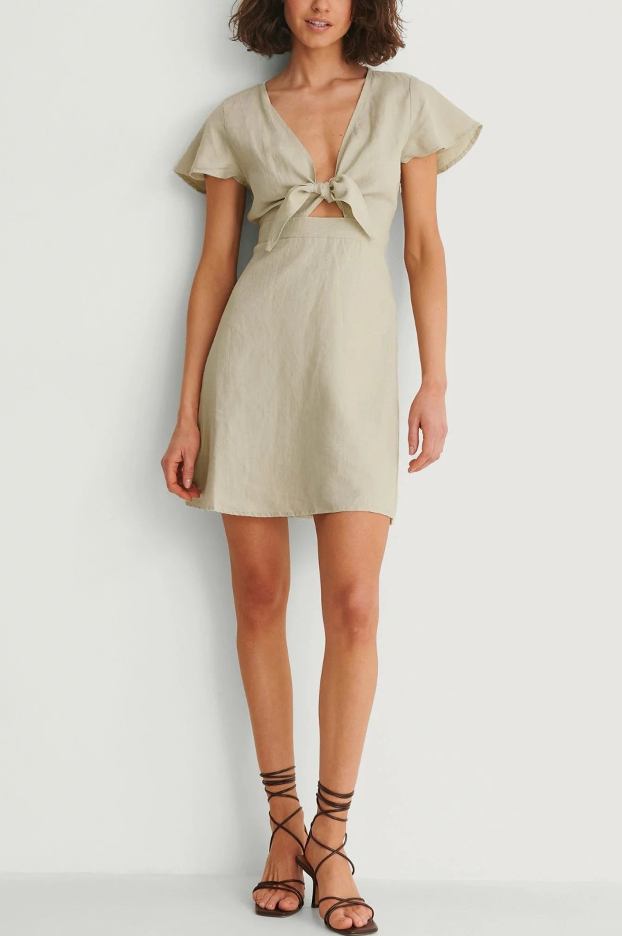 Mini Dresses * | Na-Kd Trend Tie Front Linen Dress