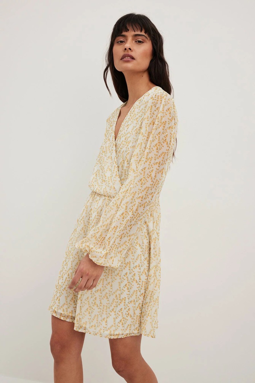 Mini Dresses * | Na-Kd Chiffon Overlap Puff Sleeve Mini Dress