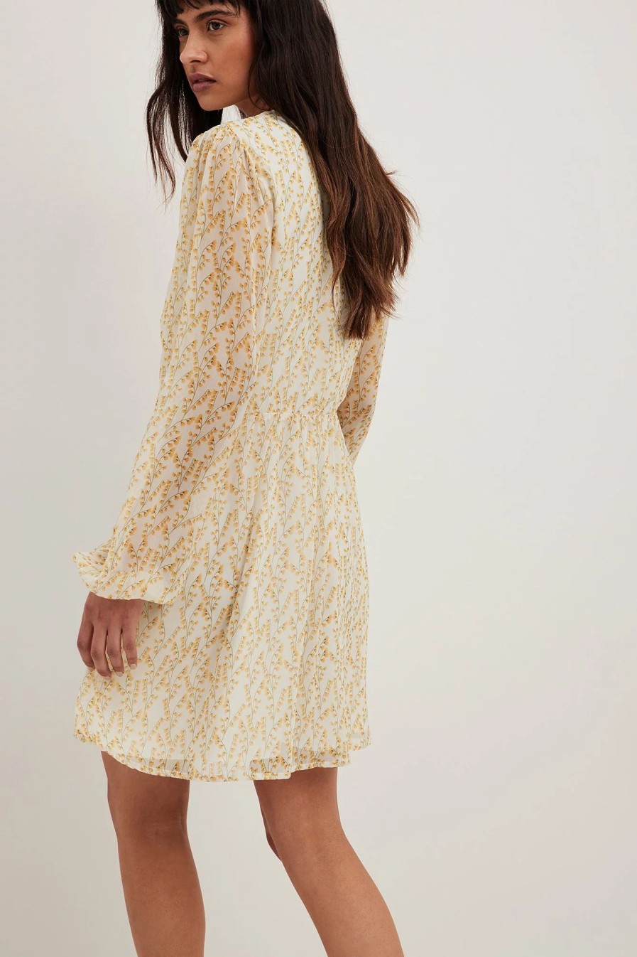 Mini Dresses * | Na-Kd Chiffon Overlap Puff Sleeve Mini Dress