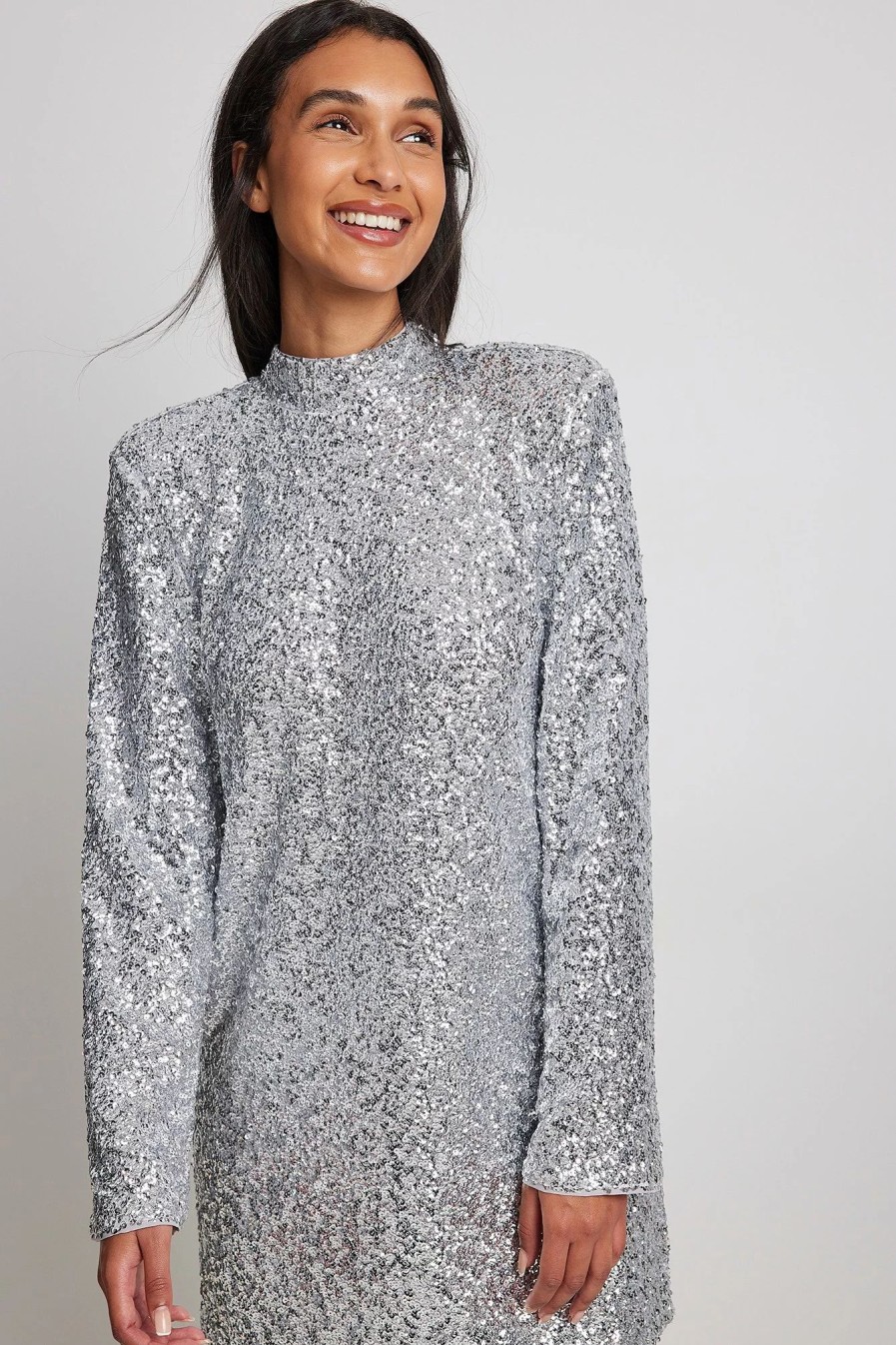 Party Dresses * | Na-Kd Party High Neck Sequin Mini Dress Silver