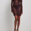 Party Dresses * | Na-Kd Trend Lace Rhinestone Mini Dress Brown