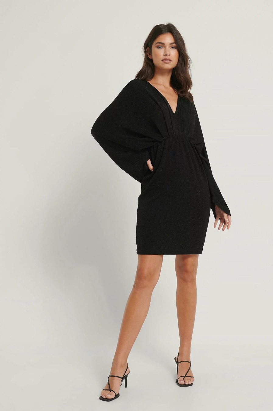 Mini Dresses * | Na-Kd Party Batwing Glitter Mini Dress Black