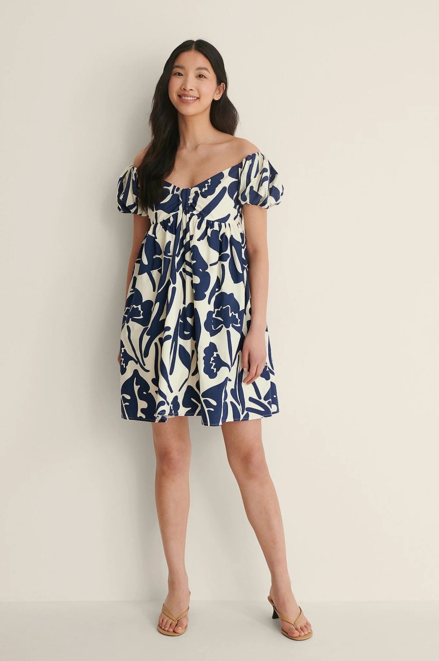 Mini Dresses * | Na-Kd Trend Off Shoulder Mini Cotton Dress