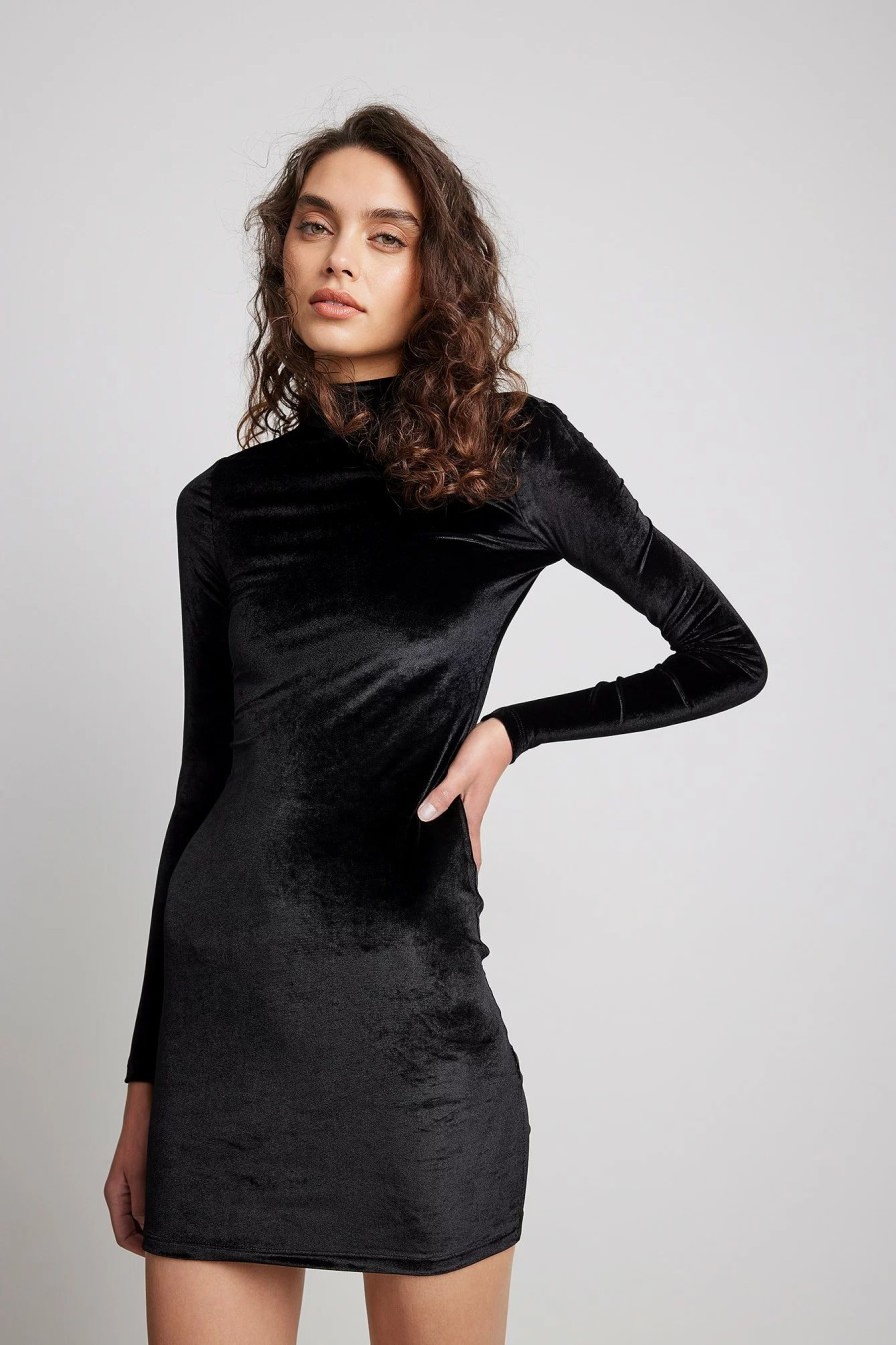 Party Dresses * | Na-Kd Party High Neck Velvet Mini Dress