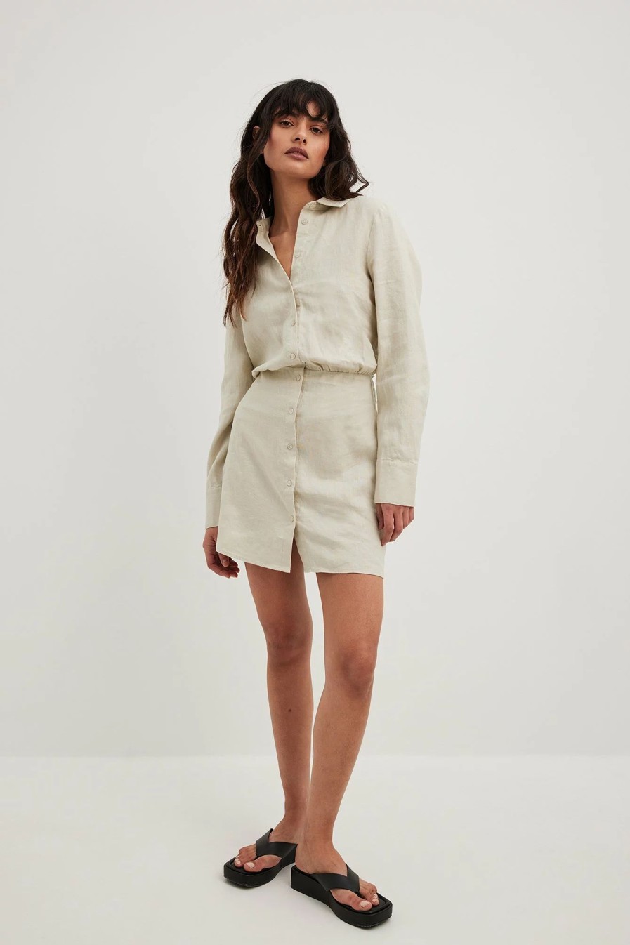 Mini Dresses * | Na-Kd Linen Shirt Dress