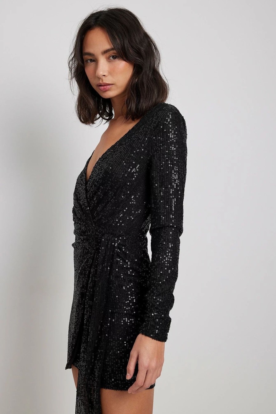 Party Dresses * | Na-Kd Party Wrap Sequin Mini Dress