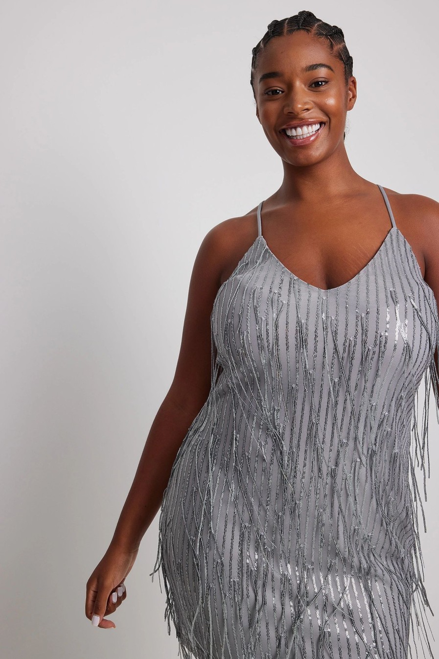 Party Dresses * | Na-Kd Party Sequin Fringes Midi Dress Silver