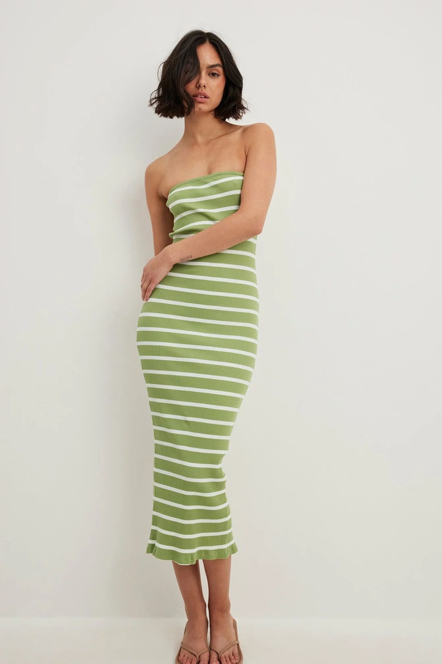 Bandeau Dresses * | Na-Kd Basic Striped Tube Midi Dress