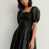 Mini Dresses * | Na-Kd Trend Short Puff Sleeve Pu Dress Black