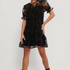 Mini Dresses * | Na-Kd Boho Organza Ruffle Hem Dress Black