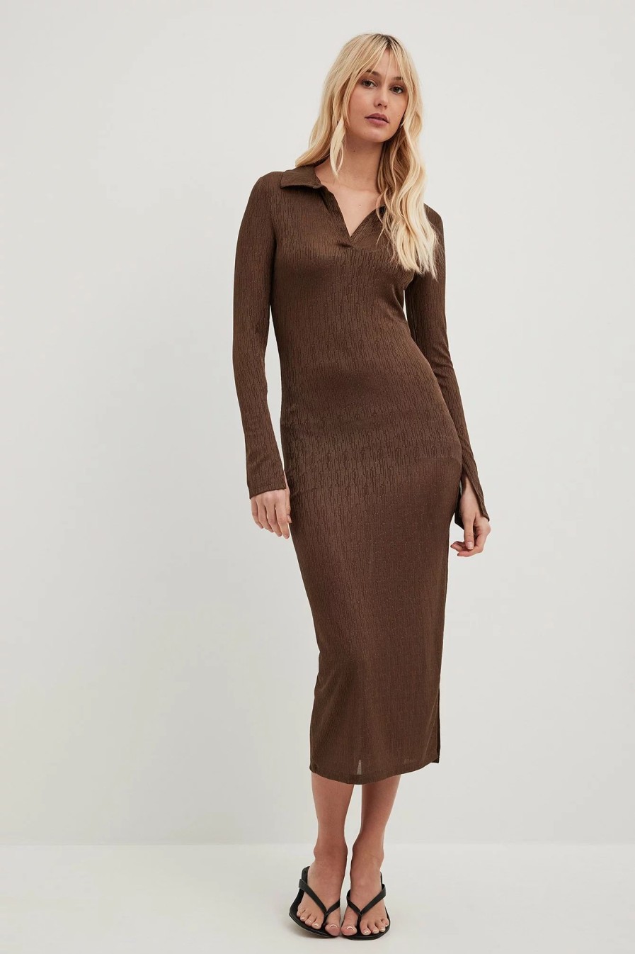 Bodycon Dresses * | Na-Kd Collar Detail Midi Dress Brown