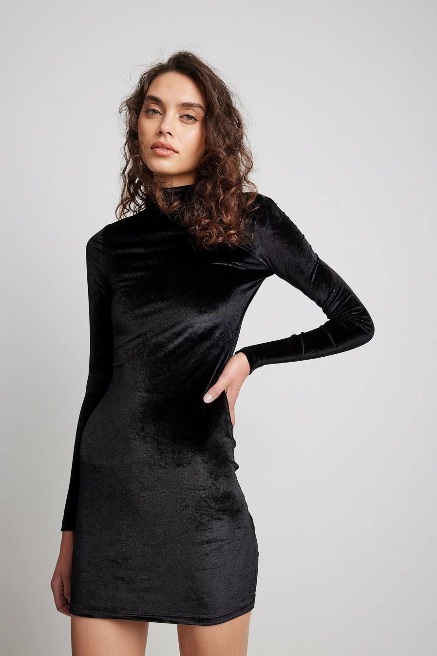 Party Dresses * | Na-Kd Party High Neck Velvet Mini Dress