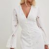 Mini Dresses * | Na-Kd Boho Anglaise Balloon Sleeve Mini Dress White