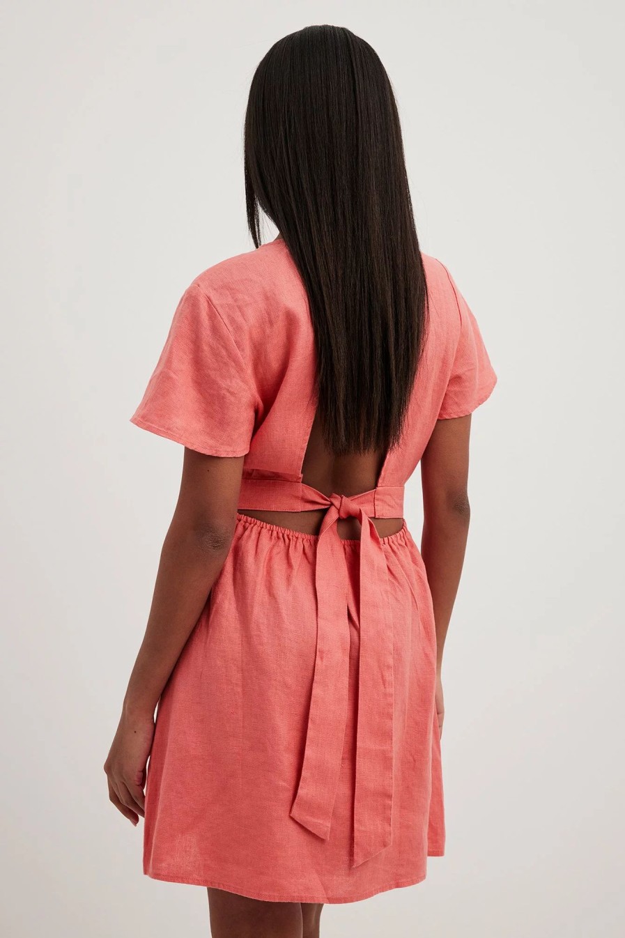 Mini Dresses * | Na-Kd Boho Linen Flowy Tie Back Mini Dress