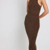 Knitted Dresses * | Na-Kd Trend High Neck Sleeveless Knitted Maxi Dress Brown