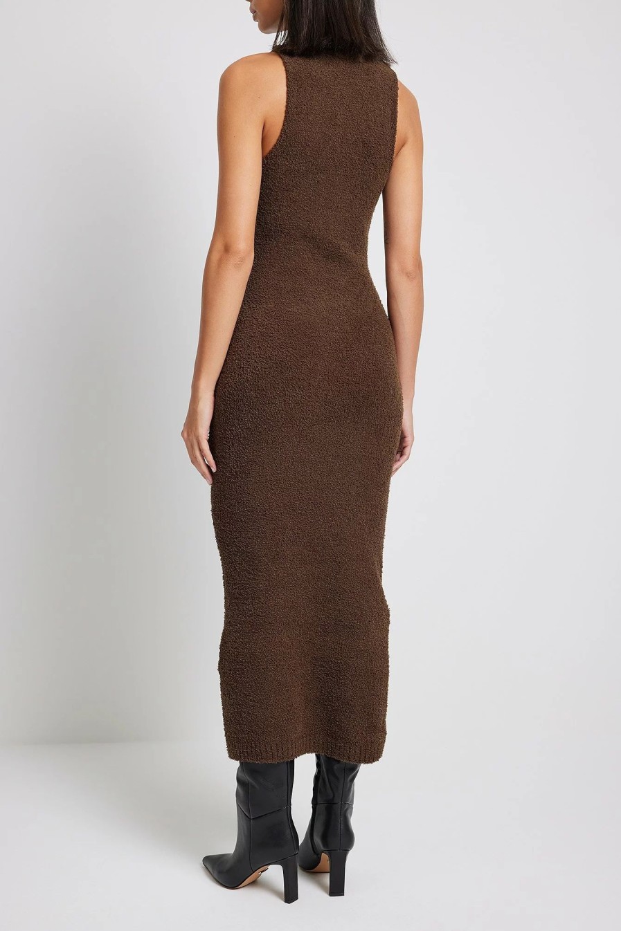 Knitted Dresses * | Na-Kd Trend High Neck Sleeveless Knitted Maxi Dress Brown