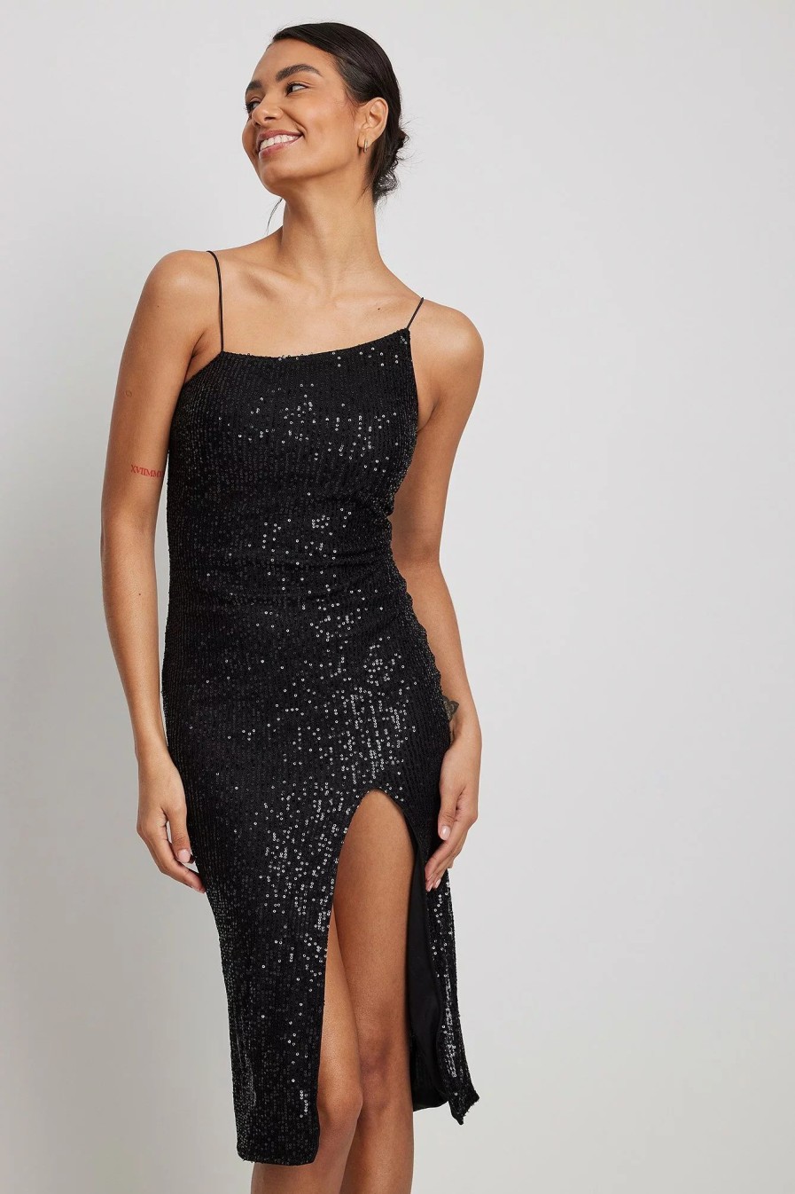 Party Dresses * | Na-Kd Party Asymmetric Sequin Midi Dress