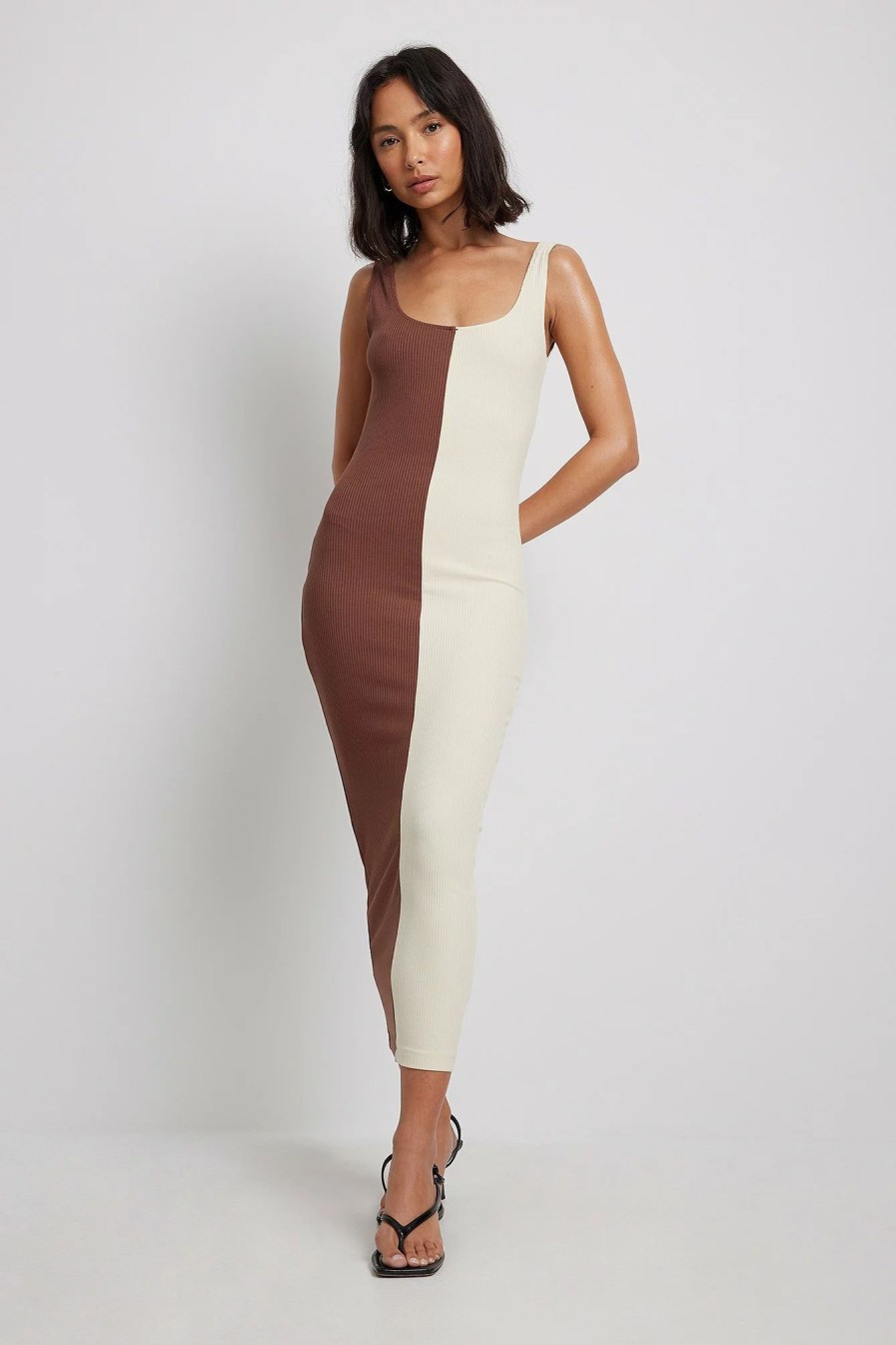 Bodycon Dresses * | Na-Kd Square Neck Color Block Midi Dress Multicolor