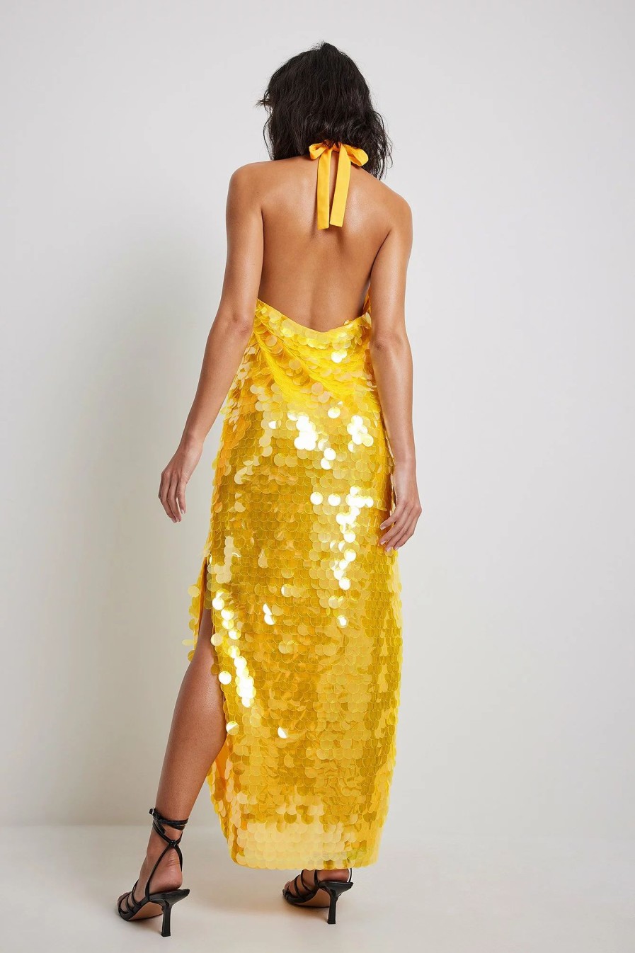 Party Dresses * | Na-Kd Party Big Sequins Midi Dress Yellow