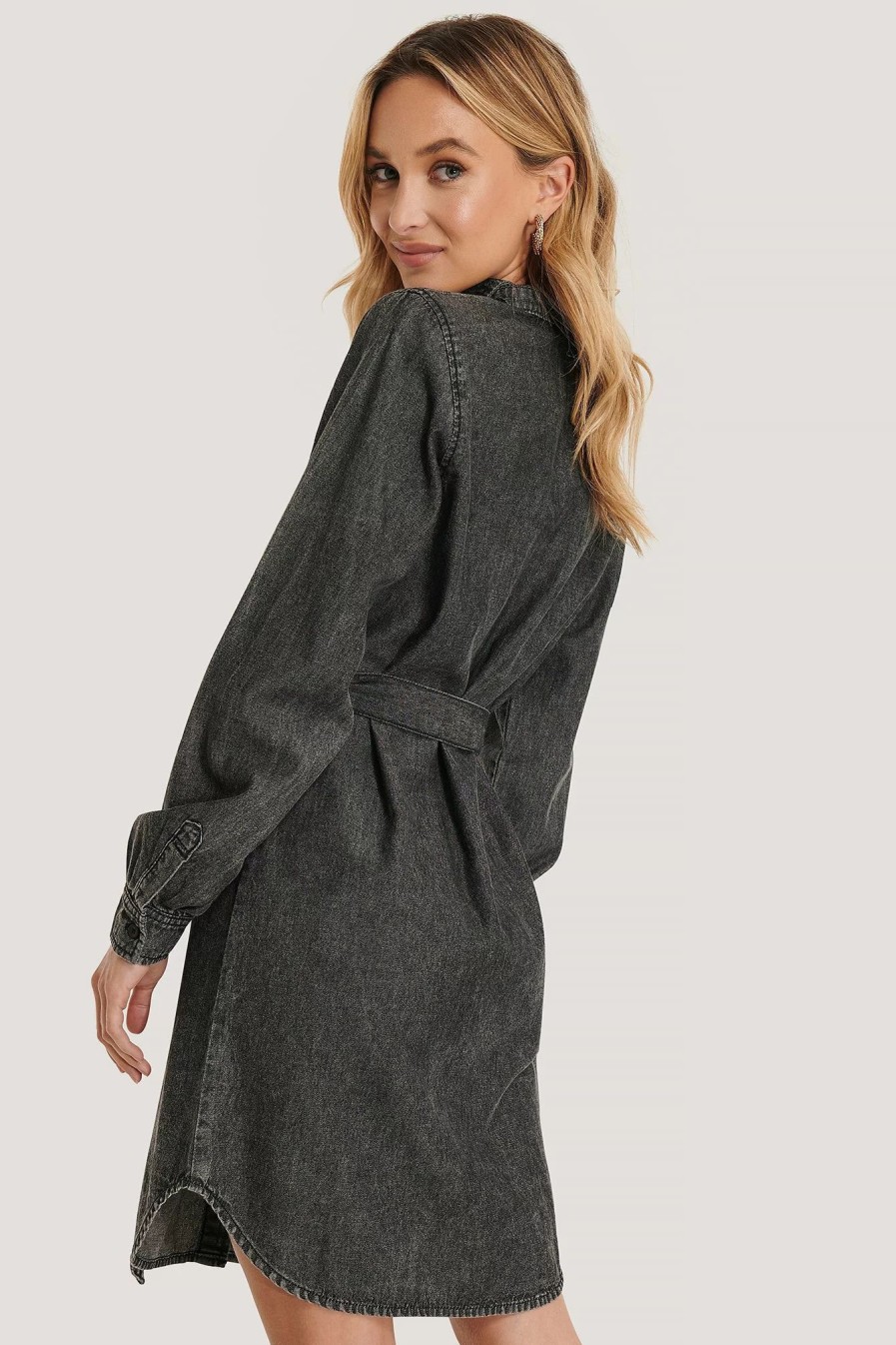 Mini Dresses * | Na-Kd Denim Shirt Belted Dress Grey