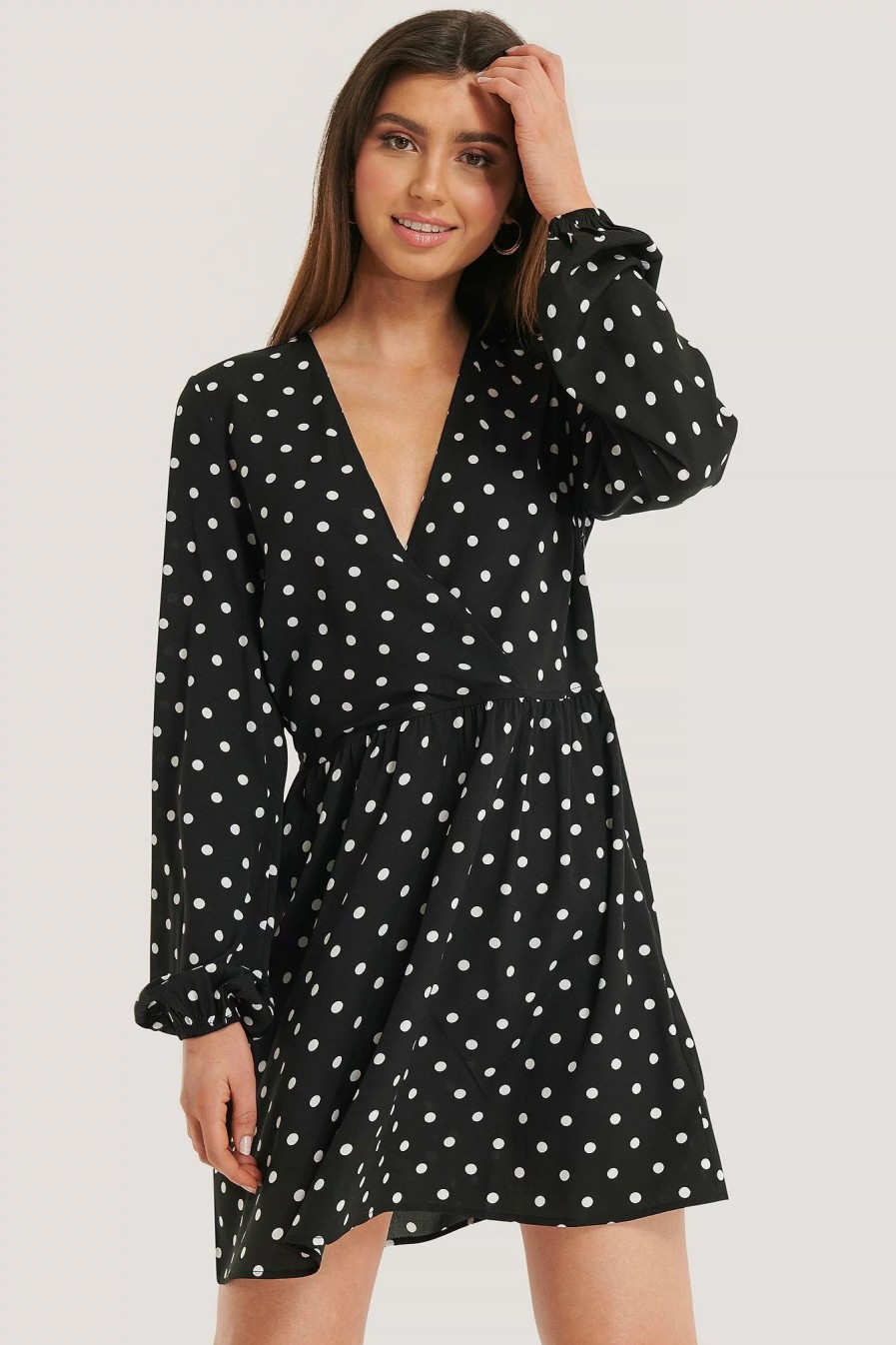 Mini Dresses * | Na-Kd Overlap Ls Mini Dress Dotted