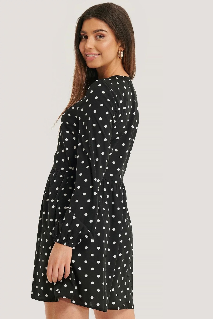 Mini Dresses * | Na-Kd Overlap Ls Mini Dress Dotted