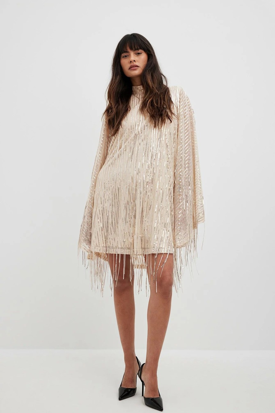 Mini Dresses * | Na-Kd Party Sequins Flowy Mini Dress Beige