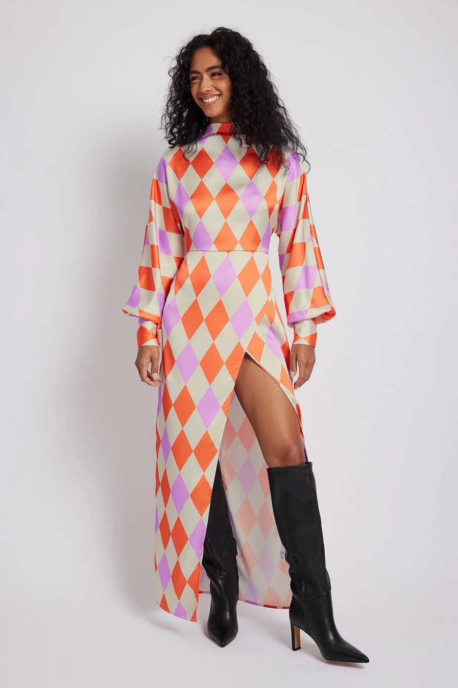 Party Dresses * | Karoline Dall X Na-Kd Printed Satin Dress Checkered