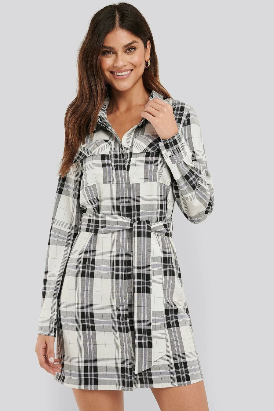 Mini Dresses * | Na-Kd Classic Plaid Belted Shirt Dress Multicolor