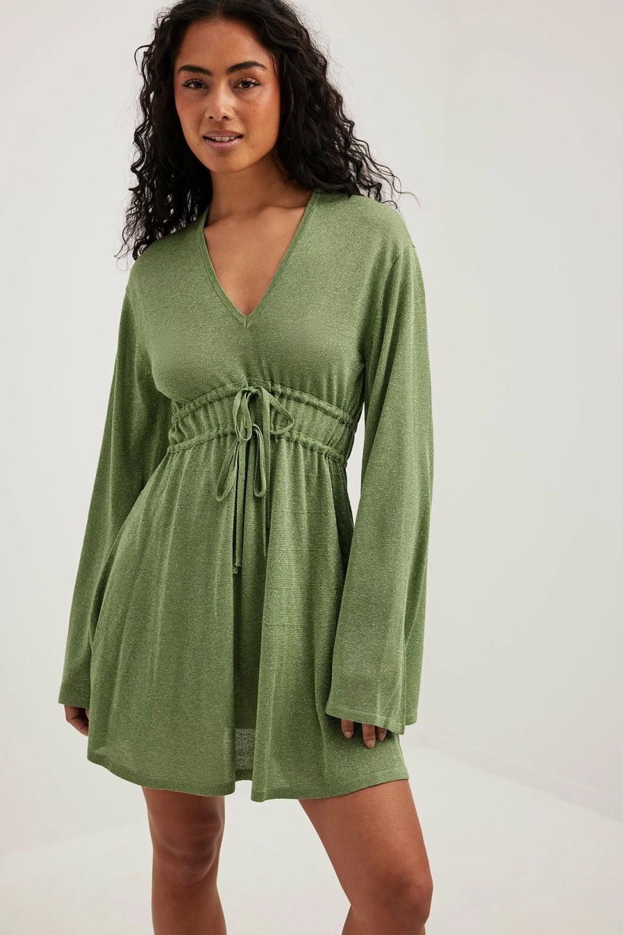 Party Dresses * | Moa Mattsson X Na-Kd Long Sleeve Glitter Mini Dress Green