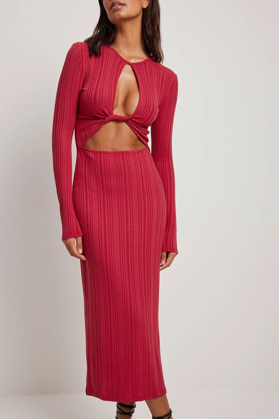 Knitted Dresses * | Na-Kd Trend Knot Detailed Long Sleeve Dress Red