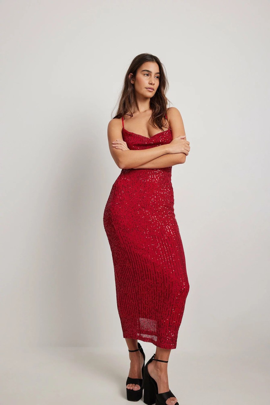 Party Dresses * | Na-Kd Party Waterfall Sequin Midi Dress